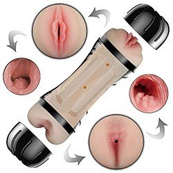 Masturbador Disfarçado Lanterna em Cyberskin 2 em 1 com Ânus e Vagina Bege