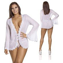 Robe Sensual Sexy em Tule e Renda Branco