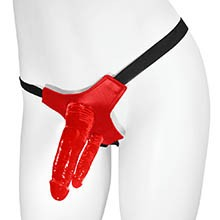 Cinta Peniana Ajustável com Pênis Realístico Duplo 12 x 3,5cm e 13,7 x 2,5cm Vermelho