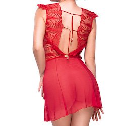 Camisola Sensual Sexy em Tule e Renda Vermelha