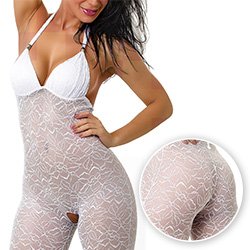 Foto do Produto Macac�o Sensual em Renda El�stica com Bojo e Abertura Branco