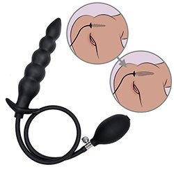 Plug Anal Inflável Escalonado Expansão Gradual em Silicone com Bomba Manual 20 x 3,7cm Preto