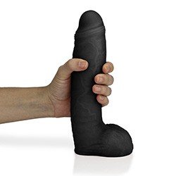 Foto do Produto P�nis Real�stico em PVC Flex�vel com Escroto Baguete 24 x 5,5cm Preto