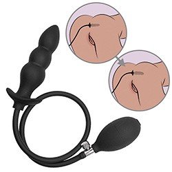 Plug Anal Inflável Escalonado Expansão Gradual em Silicone com Bomba Manual 12 x 3,7cm Preto