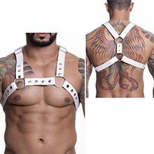 Foto do Produto Harness Arreio Masculino em PU (Imitação de Couro) com Rebites Ajustável Branco