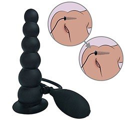 Plug Anal Inflável Escalonado Expansão Gradual em Silicone com Bomba Manual 20 x 4,5cm Preto