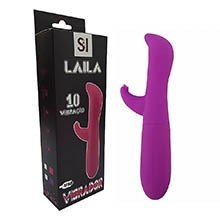 Vibrador Duplo em Silicone Recarreg�vel com 10 Vibra��es Laila Roxo
