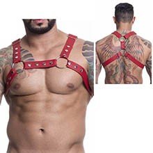 Foto do Produto Harness Arreio Masculino em PU (Imitação de Couro) com Rebites Ajustável Vermelho