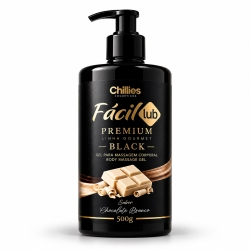 Foto do Produto Lubrificante � Base de �gua Beij�vel F�cil Lub Premium Black Aroma Chocolate Branco 500g