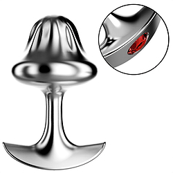 Plug Anal em A�o Inoxid�vel com Base de Seguran�a e Joia Vermelha 10 x 5,8cm Prata