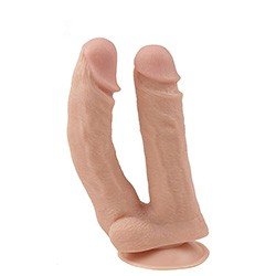 Pênis Duplo Realístico em Cyberskin com Ventosa LifeLike Bege