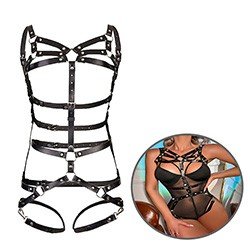 Foto do Produto Body Fetichista em PU Imita��o de Couro com Fivelas Ajust�veis e Argolas - Fetichista BDSM Preto