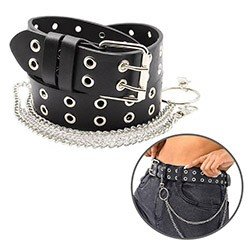 Foto do Produto Cinto Sensual em PU Imita��o de Couro Tiara Larga com Corrente Lateral Ajust�vel - Fetichista Preto