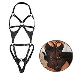 Foto do Produto Body Fetichista em PU Imita��o de Couro com Fivelas Ajust�veis - Estilo BDSM Sedu��o Extrema Preto