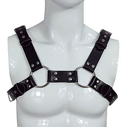 Foto do Produto Harness Masculino Peitoral em PU Imita��o de Couro com Argolas e Fivelas - Estilo BDSM Preto