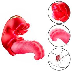 Foto do Produto Vibrador Duplo Recarregável em Silicone com 10 Vibrações e 10 Rotações Vermelho