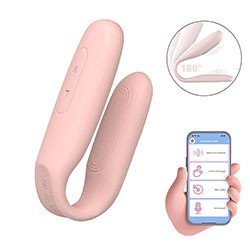 Vibrador para Casal Recarregável em Silicone 9 Vibrações Controle por Aplicativo Popping APP Rosa