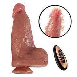 Pênis Realístico Recarregável em Cyberskin com 9 Vibrações, Rotação, Vai e Vem e Aquecimento Bege