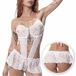 Foto do Produto Body Sensual Sexy em Renda sem Al�as de Amarrar com Bijoux Branco