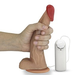 Foto do Produto P�nis de Borracha Poseidon com Escroto Vibrador e Ventosa 20 x 4cm Bege