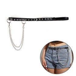 Cinto Sensual em PU Imitação de Couro com Corrente Lateral Ajustável - Estilo Fetichista BDSM Preto