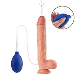 Foto do Produto P�nis Real�stico que Ejacula com Escroto e Ventosa 26 x 4,5cm - Pvc Flex�vel Bege