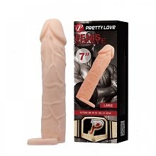Foto do Produto Capa Peniana com Extensor de 5cm Flex�vel em Cyberskin com Anel para o Escroto 17,5 x 3,6cm Bege