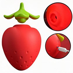Foto do Produto Vibrador Discreto Recarregável em Silicone com 8 Pulsações Formato de Morango Vermelho