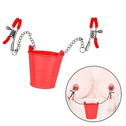 Prendedor de Mamilo com Balde para Encher com Peso em Metal com Presilha Ajust�vel Vermelho