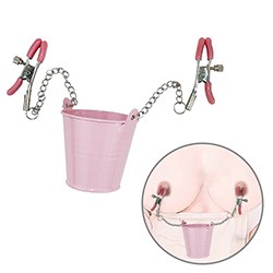 Prendedor de Mamilo com Balde para Encher com Peso em Metal com Presilha Ajust�vel Rosa