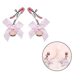 Foto do Produto Prendedor de Mamilo com Sino em Metal e La�o com Presilha Emborrachada Ajust�vel Rosa