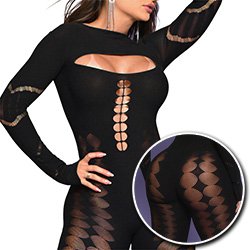 Macacão Ousado Sexy em Spandex Estilo Bodystocking Maisie Preto