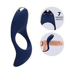 Anel Peniano com Vibrador Recarregável em Silicone (Toque Aveludado) 7 Vibrações Krigor Azul
