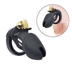 Cinto de Castidade em Silicone com Ponta Vazada e Cadeado 8,4 x 4,5cm Preto