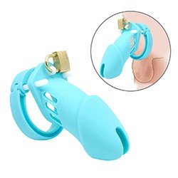 Cinto de Castidade em Silicone com Ponta Vazada e Cadeado 10 x 3,8cm Azul