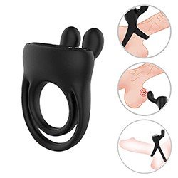 Anel Peniano e Escrotal Recarregável em Silicone com 9 Vibrações Rabbit Preto
