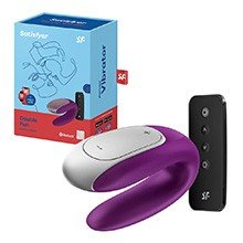 Vibrador para Casal em Silicone Recarreg�vel 10 Vibra��es Controle por APP Double Fun Roxo