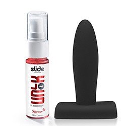 Foto do Produto Kit Gel para Sexo Anal Dessensibilizante Unlok 15ml + Plug Anal Flex�vel B�sico 10,5 x 2,8cm Preto