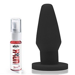 Foto do Produto Kit Gel para Sexo Anal Dessensibilizante Unlok 15ml + Plug Anal Flex�vel Normal 11 x 5cm Preto