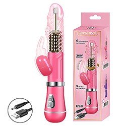 Foto do Produto Vibrador Rabbit Recarregável com 9 Vibrações, 6 Rotações com Estimulador de Clitóris Coelho II Rosa