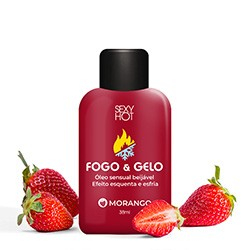 Óleo para Massagem Corporal Fogo e Gelo Beijável Sabor Morango 38ml