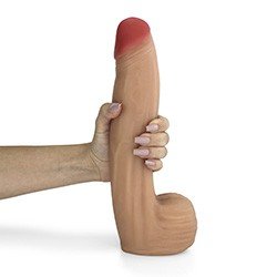 Foto do Produto P�nis Real�stico com Escroto Bitelo - Dildo em PVC Flex�vel 29x6cm Bege