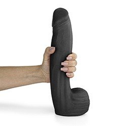 Foto do Produto P�nis Real�stico com Escroto Bitelo - Dildo em PVC Flex�vel 29x6cm Preto