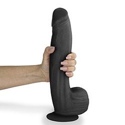 Foto do Produto P�nis Real�stico com Escroto e Ventosa Bitelo - Dildo em PVC Flex�vel 29x6cm Preto