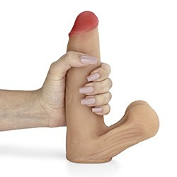 Foto do Produto Pênis Realístico com Escroto Amamba - Dildo em PVC Flexível 20x4,5cm Bege