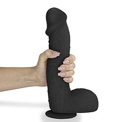 Foto do Produto P�nis Real�stico com Escroto e Ventosa Sucuri - Dildo em PVC Flex�vel 27x6,5cm Preto