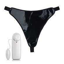 Foto do Produto Calcinha de Vinil Preta com Vibrador Bullet