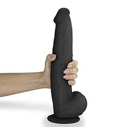 Foto do Produto P�nis Real�stico com Escroto e Ventosa Jiboia - Dildo em PVC Flex�vel 31x6cm Preto