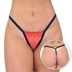 Foto do Produto Calcinha String Fio Dental Sexy em Tule Bordado com Regulagem Vermelha e Azul