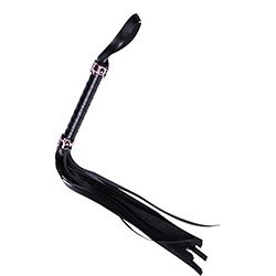 Flogger Tira Fina 25cm e Cabo com Detalhes Animal Print em PU (Imitação de Couro) Preto